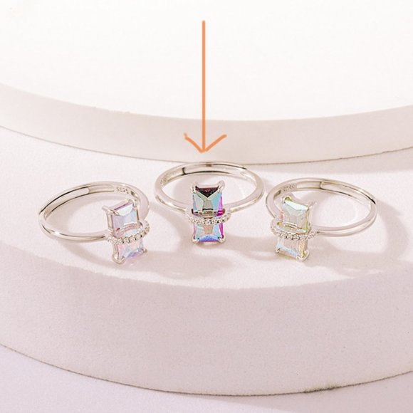 925 Sterling Silver CZ Cubic Zirconia rainbow Resizable Ring Diamond Ring - Picture 2 of 3